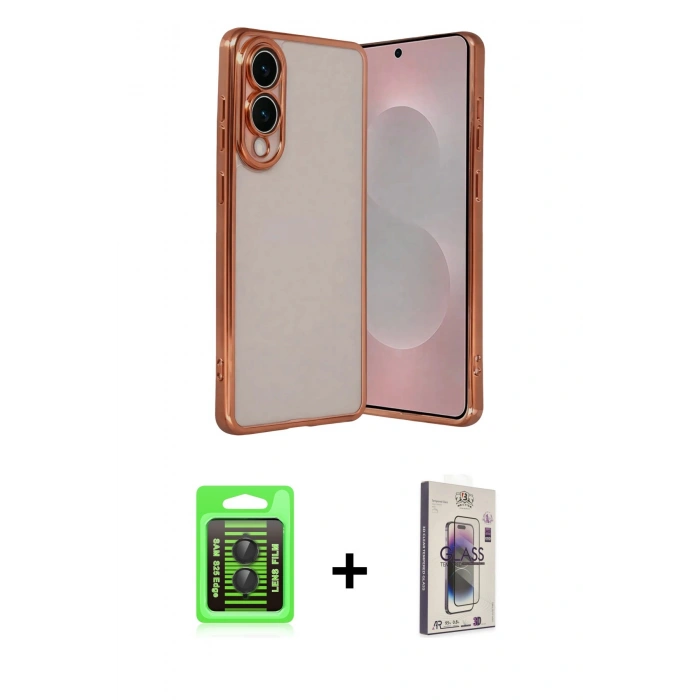 MARSİLYAN™- Galaxy S25 Edge Kılıf Vadi Minimal - Siyah Bilvis 3D Cam Ekran Koruyucu + Raze Metal Kamera Lens - SH