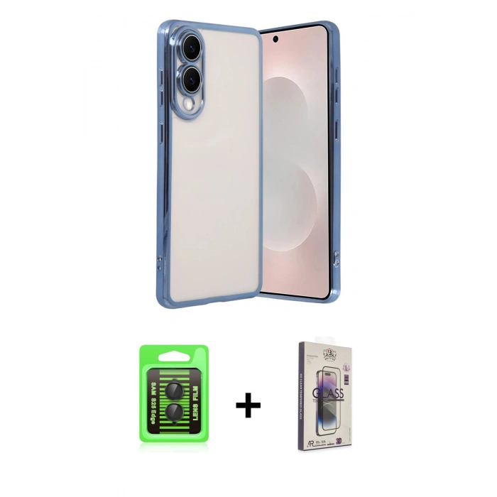 MARSİLYAN™- Galaxy S25 Edge Kılıf Vadi Minimal - Siyah Bilvis 3D Cam Ekran Koruyucu + Raze Metal Kamera Lens - SH