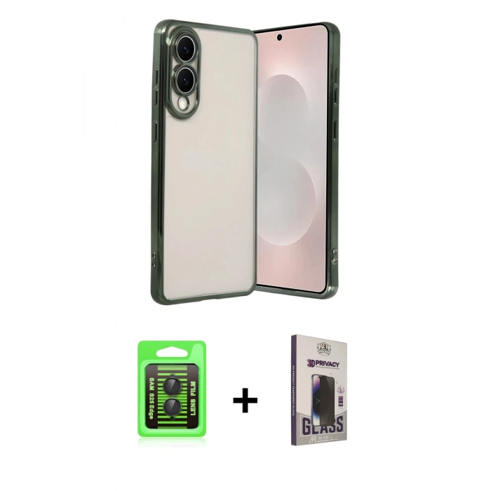 MARSİLYAN™- Galaxy S25 Edge Kılıf Vadi Minimal - Siyah Bilvis Hayalet Cam Ekran Koruyucu + Raze Metal Kamera Lens - SH