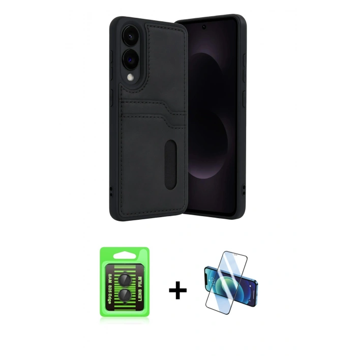 MARSİLYAN™- Galaxy S25 Edge Kılıf Yörünge Işık Serisi - Siyah 3D Antistatik Seramik Nano Ekran Koruyucu + Raze Metal Kamera Lens - SH