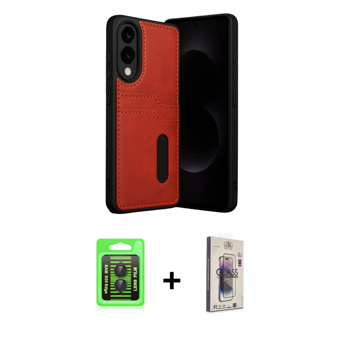 MARSİLYAN™- Galaxy S25 Edge Kılıf Yörünge Işık Serisi - Siyah Bilvis 3D Cam Ekran Koruyucu + Raze Metal Kamera Lens - SH