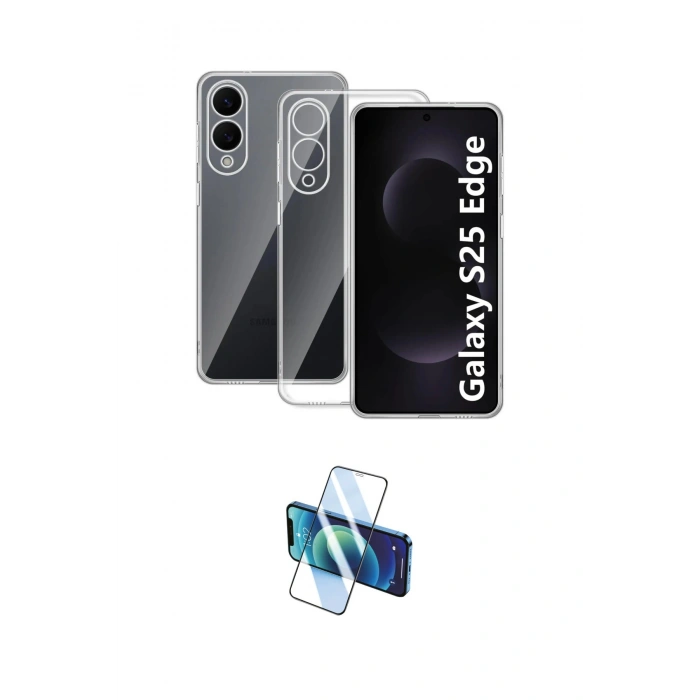 MARSİLYAN™- Galaxy S25 Edge Kılıf Zirve Doku - Siyah 3D Antistatik Cam Ekran Koruyucu