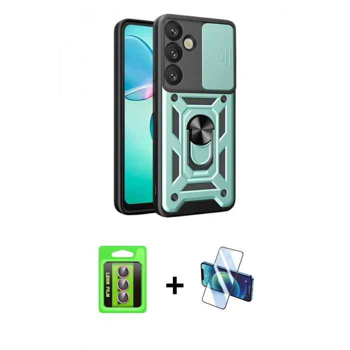 MARSİLYAN™- Galaxy S25 FE Kılıf Ahenk Klasik - Siyah 3D Antistatik Seramik Nano Ekran Koruyucu + Raze Metal Kamera Lens - PE