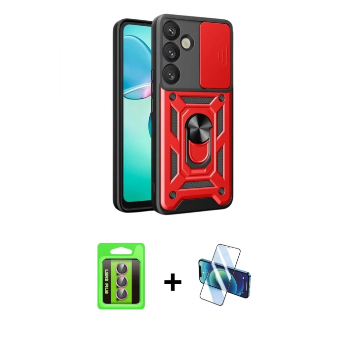 MARSİLYAN™- Galaxy S25 FE Kılıf Ahenk Klasik - Siyah 3D Antistatik Seramik Nano Ekran Koruyucu + Raze Metal Kamera Lens - PE