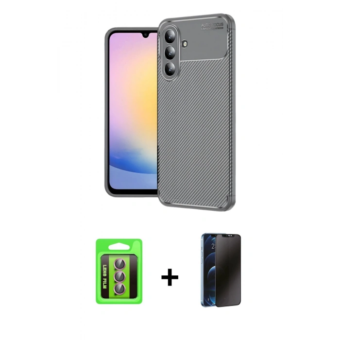 MARSİLYAN™- Galaxy S25 FE Kılıf Eksen Form Prime - Siyah 3D Antistatik Hayalet Cam Ekran Koruyucu + Raze Metal Kamera Lens - PE