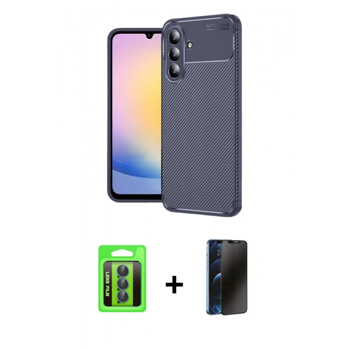MARSİLYAN™- Galaxy S25 FE Kılıf Eksen Form Prime - Siyah 3D Antistatik Hayalet Cam Ekran Koruyucu + Raze Metal Kamera Lens - LT