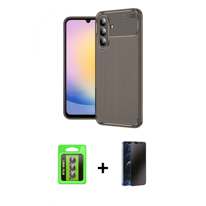 MARSİLYAN™- Galaxy S25 FE Kılıf Eksen Form Prime - Siyah 3D Antistatik Hayalet Cam Ekran Koruyucu + Raze Metal Kamera Lens - PE