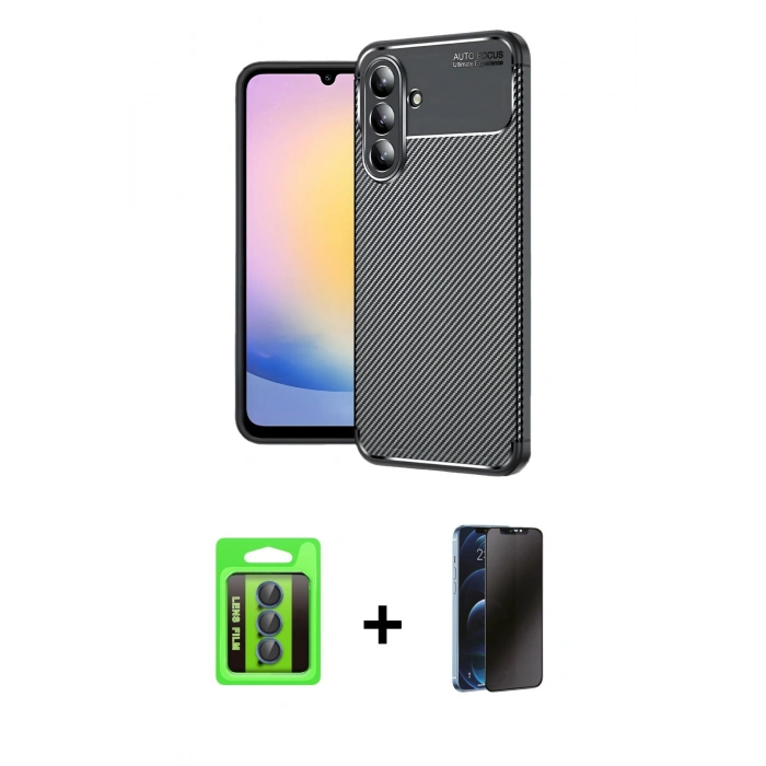 MARSİLYAN™- Galaxy S25 FE Kılıf Eksen Form Prime - Siyah 3D Antistatik Hayalet Cam Ekran Koruyucu + Raze Metal Kamera Lens - LT