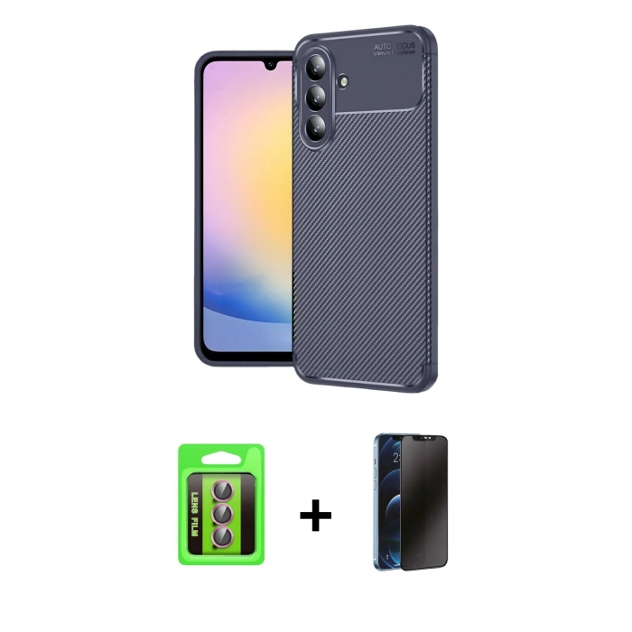 MARSİLYAN™- Galaxy S25 FE Kılıf Eksen Form Prime - Siyah 3D Antistatik Hayalet Cam Ekran Koruyucu + Raze Metal Kamera Lens - PE