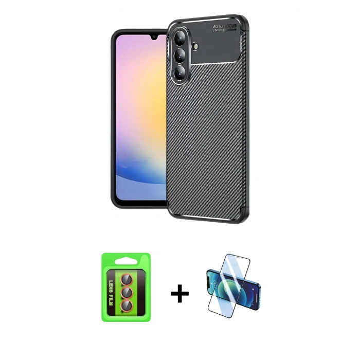 MARSİLYAN™- Galaxy S25 FE Kılıf Eksen Form Prime - Siyah 3D Antistatik Seramik Nano Ekran Koruyucu + Raze Metal Kamera Lens - KI