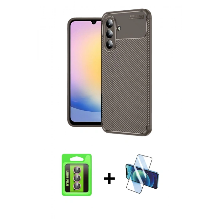 MARSİLYAN™- Galaxy S25 FE Kılıf Eksen Form Prime - Siyah 3D Antistatik Seramik Nano Ekran Koruyucu + Raze Metal Kamera Lens - PE