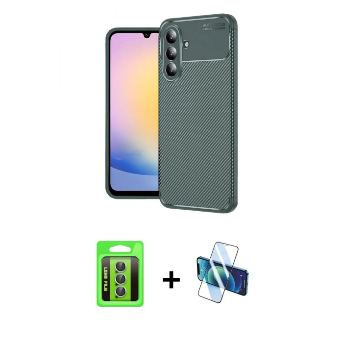 MARSİLYAN™- Galaxy S25 FE Kılıf Eksen Form Prime - Siyah 3D Antistatik Seramik Nano Ekran Koruyucu + Raze Metal Kamera Lens - YL
