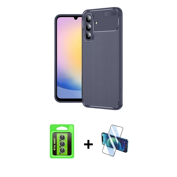 MARSİLYAN™- Galaxy S25 FE Kılıf Eksen Form Prime - Siyah 3D Antistatik Seramik Nano Ekran Koruyucu + Raze Metal Kamera Lens - YL