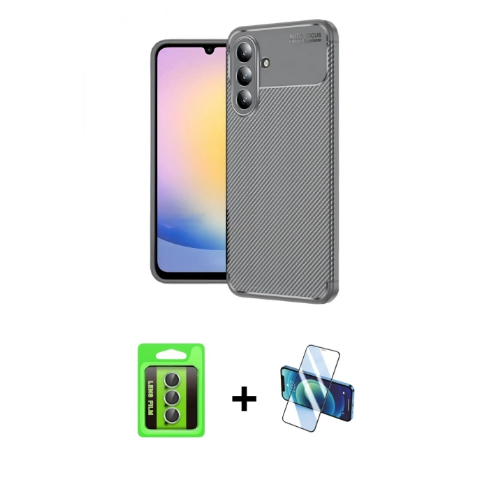 MARSİLYAN™- Galaxy S25 FE Kılıf Eksen Form Prime - Siyah 3D Antistatik Seramik Nano Ekran Koruyucu + Raze Metal Kamera Lens - YL