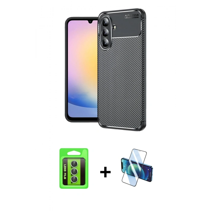 MARSİLYAN™- Galaxy S25 FE Kılıf Eksen Form Prime - Siyah 3D Antistatik Seramik Nano Ekran Koruyucu + Raze Metal Kamera Lens - YL