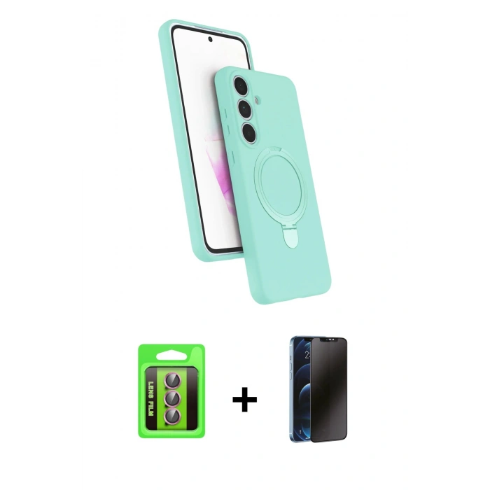 MARSİLYAN™- Galaxy S25 FE Kılıf İz Işık Koleksiyonu - Siyah 3D Antistatik Hayalet Cam Ekran Koruyucu + Raze Metal Kamera Lens - PE