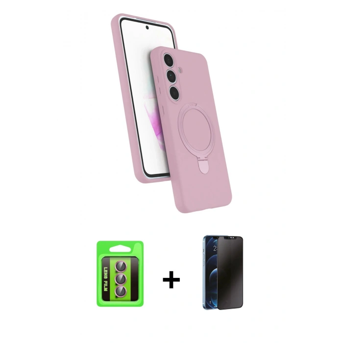 MARSİLYAN™- Galaxy S25 FE Kılıf İz Işık Koleksiyonu - Siyah 3D Antistatik Hayalet Cam Ekran Koruyucu + Raze Metal Kamera Lens - PE