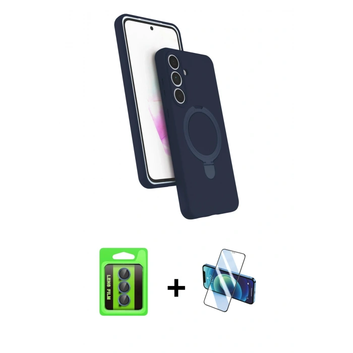 MARSİLYAN™- Galaxy S25 FE Kılıf İz Işık Koleksiyonu - Siyah 3D Antistatik Seramik Nano Ekran Koruyucu + Raze Metal Kamera Lens - LT
