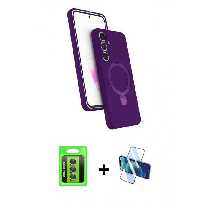 MARSİLYAN™- Galaxy S25 FE Kılıf İz Işık Koleksiyonu - Siyah 3D Antistatik Seramik Nano Ekran Koruyucu + Raze Metal Kamera Lens - YL