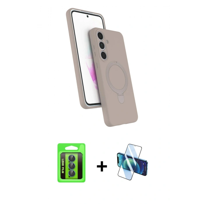 MARSİLYAN™- Galaxy S25 FE Kılıf İz Işık Koleksiyonu - Siyah 3D Antistatik Seramik Nano Ekran Koruyucu + Raze Metal Kamera Lens - LT