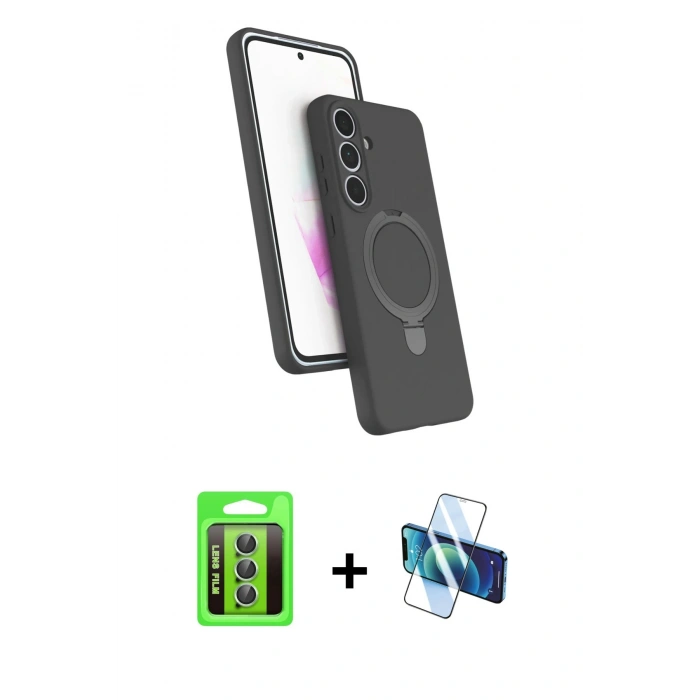 MARSİLYAN™- Galaxy S25 FE Kılıf İz Işık Koleksiyonu - Siyah 3D Antistatik Seramik Nano Ekran Koruyucu + Raze Metal Kamera Lens - YL