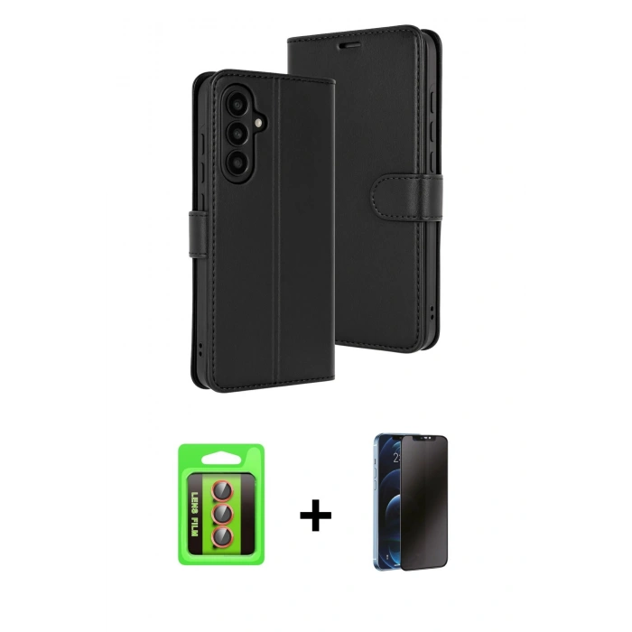 MARSİLYAN™- Galaxy S25 FE Kılıf Siluet Işık Serisi - Siyah 3D Antistatik Hayalet Cam Ekran Koruyucu + Raze Metal Kamera Lens - KI
