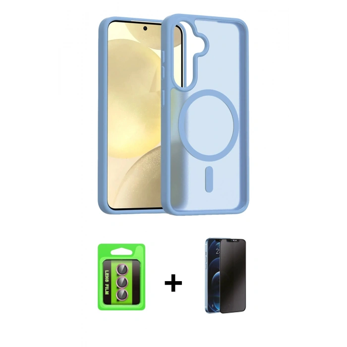MARSİLYAN™- Galaxy S25 FE Kılıf Siluet Minimal Prime - Siyah 3D Antistatik Hayalet Cam Ekran Koruyucu + Raze Metal Kamera Lens - PE