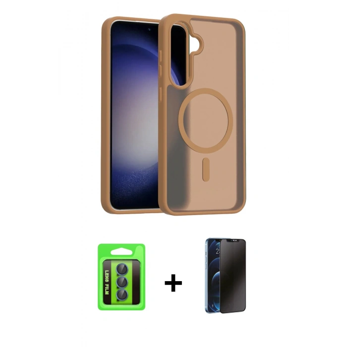 MARSİLYAN™- Galaxy S25 FE Kılıf Siluet Minimal Prime - Siyah 3D Antistatik Hayalet Cam Ekran Koruyucu + Raze Metal Kamera Lens - LT