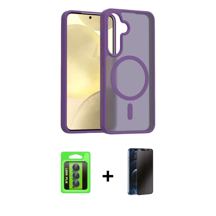 MARSİLYAN™- Galaxy S25 FE Kılıf Siluet Minimal Prime - Siyah 3D Antistatik Hayalet Cam Ekran Koruyucu + Raze Metal Kamera Lens - LT