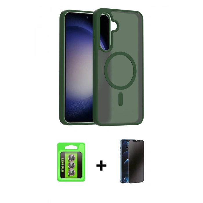 MARSİLYAN™- Galaxy S25 FE Kılıf Siluet Minimal Prime - Siyah 3D Antistatik Hayalet Cam Ekran Koruyucu + Raze Metal Kamera Lens - PE