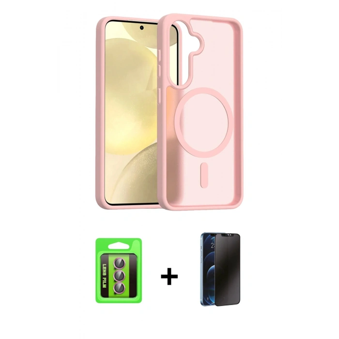 MARSİLYAN™- Galaxy S25 FE Kılıf Siluet Minimal Prime - Siyah 3D Antistatik Hayalet Cam Ekran Koruyucu + Raze Metal Kamera Lens - PE