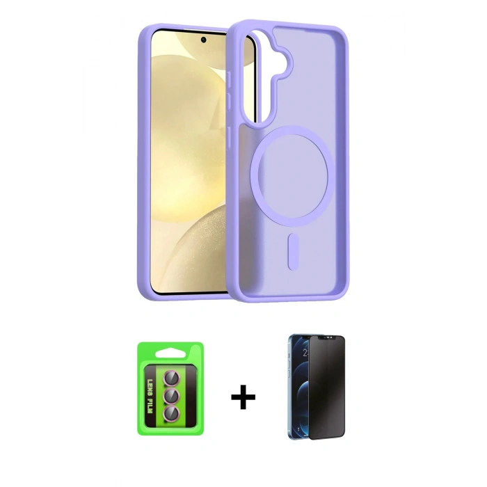 MARSİLYAN™- Galaxy S25 FE Kılıf Siluet Minimal Prime - Siyah 3D Antistatik Hayalet Cam Ekran Koruyucu + Raze Metal Kamera Lens - PE