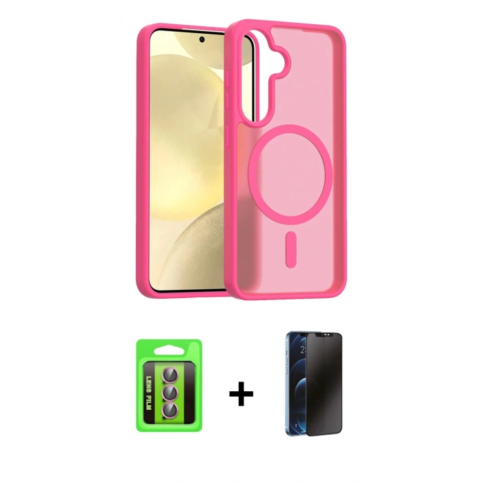 MARSİLYAN™- Galaxy S25 FE Kılıf Siluet Minimal Prime - Siyah 3D Antistatik Hayalet Cam Ekran Koruyucu + Raze Metal Kamera Lens - PE