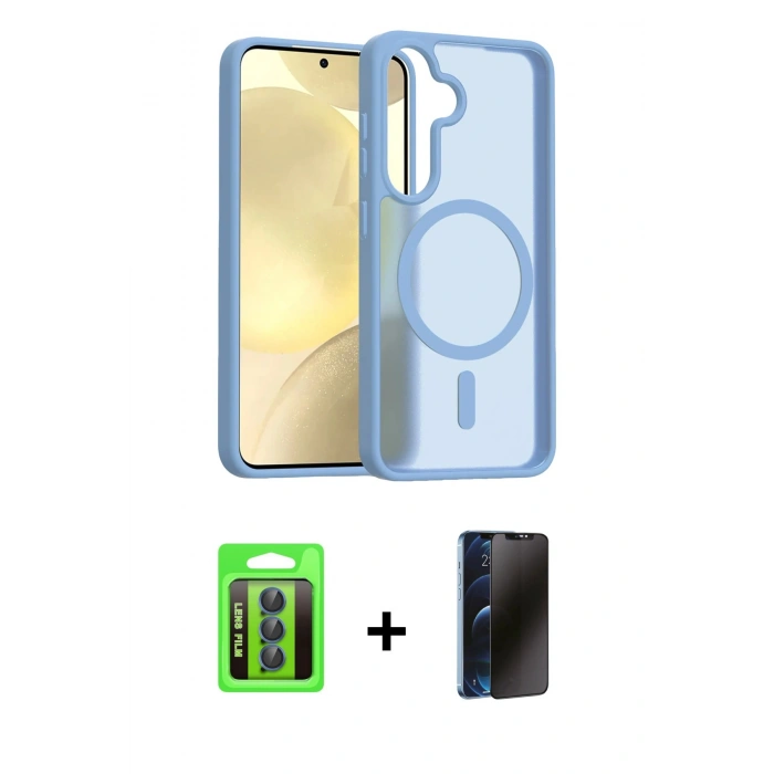 MARSİLYAN™- Galaxy S25 FE Kılıf Siluet Minimal Prime - Siyah 3D Antistatik Hayalet Cam Ekran Koruyucu + Raze Metal Kamera Lens - LT