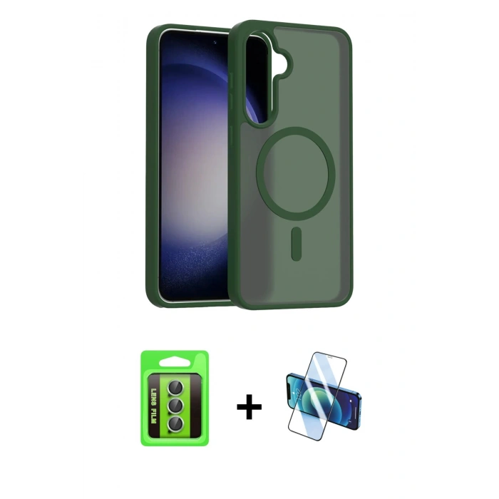 MARSİLYAN™- Galaxy S25 FE Kılıf Siluet Minimal Prime - Siyah 3D Antistatik Seramik Nano Ekran Koruyucu + Raze Metal Kamera Lens - YL