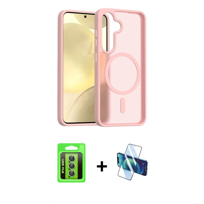 MARSİLYAN™- Galaxy S25 FE Kılıf Siluet Minimal Prime - Siyah 3D Antistatik Seramik Nano Ekran Koruyucu + Raze Metal Kamera Lens - YL