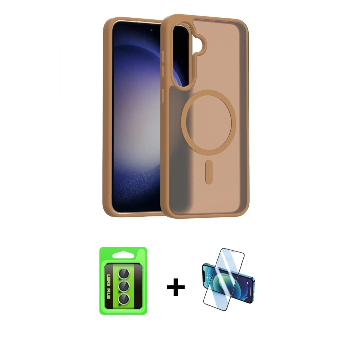 MARSİLYAN™- Galaxy S25 FE Kılıf Siluet Minimal Prime - Siyah 3D Antistatik Seramik Nano Ekran Koruyucu + Raze Metal Kamera Lens - YL