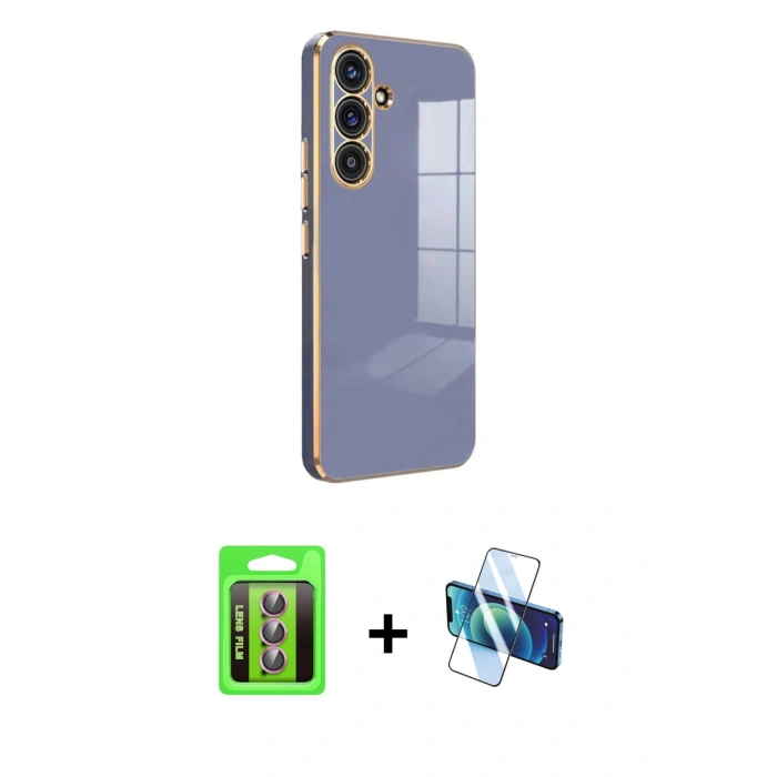 MARSİLYAN™- Galaxy S25 FE Kılıf Yankı Serisi - Siyah 3D Antistatik Seramik Nano Ekran Koruyucu + Raze Metal Kamera Lens - PE