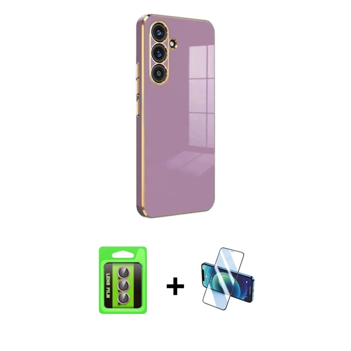 MARSİLYAN™- Galaxy S25 FE Kılıf Yankı Serisi - Siyah 3D Antistatik Seramik Nano Ekran Koruyucu + Raze Metal Kamera Lens - PE