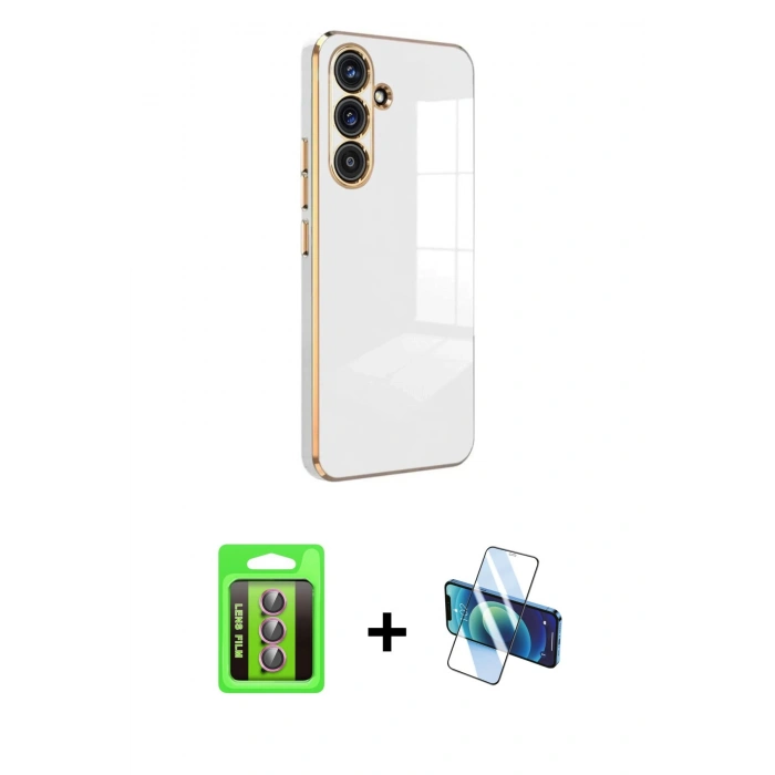 MARSİLYAN™- Galaxy S25 FE Kılıf Yankı Serisi - Siyah 3D Antistatik Seramik Nano Ekran Koruyucu + Raze Metal Kamera Lens - PE