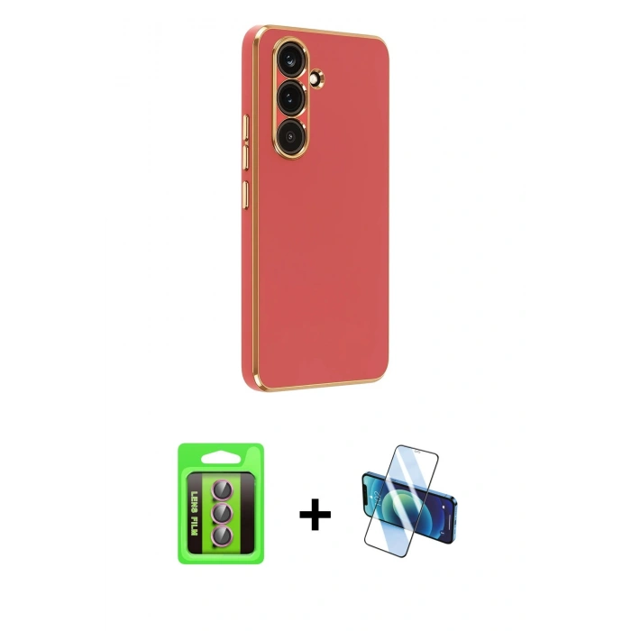 MARSİLYAN™- Galaxy S25 FE Kılıf Yankı Serisi - Siyah 3D Antistatik Seramik Nano Ekran Koruyucu + Raze Metal Kamera Lens - PE