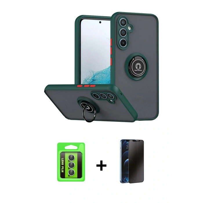 MARSİLYAN™- Galaxy S25 FE Kılıf Yörünge Çizgi - Siyah 3D Antistatik Hayalet Cam Ekran Koruyucu + Raze Metal Kamera Lens - YL
