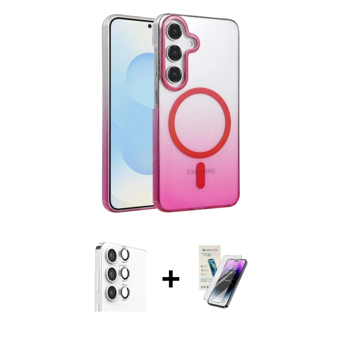 MARSİLYAN™- Galaxy S25 Kılıf Ahenk Doku Özel Seri - Şeffaf Pasifik Cam Ekran Koruyucu + Raze Metal Kamera Lens - GS