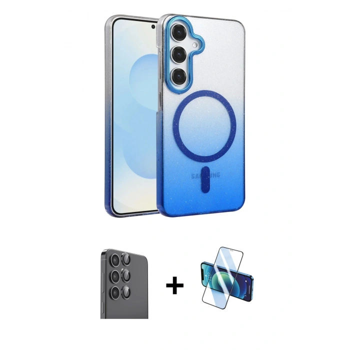 MARSİLYAN™- Galaxy S25 Kılıf Ahenk Doku Özel Seri - Siyah 3D Antistatik Cam Ekran Koruyucu + Raze Metal Kamera Lens - SH