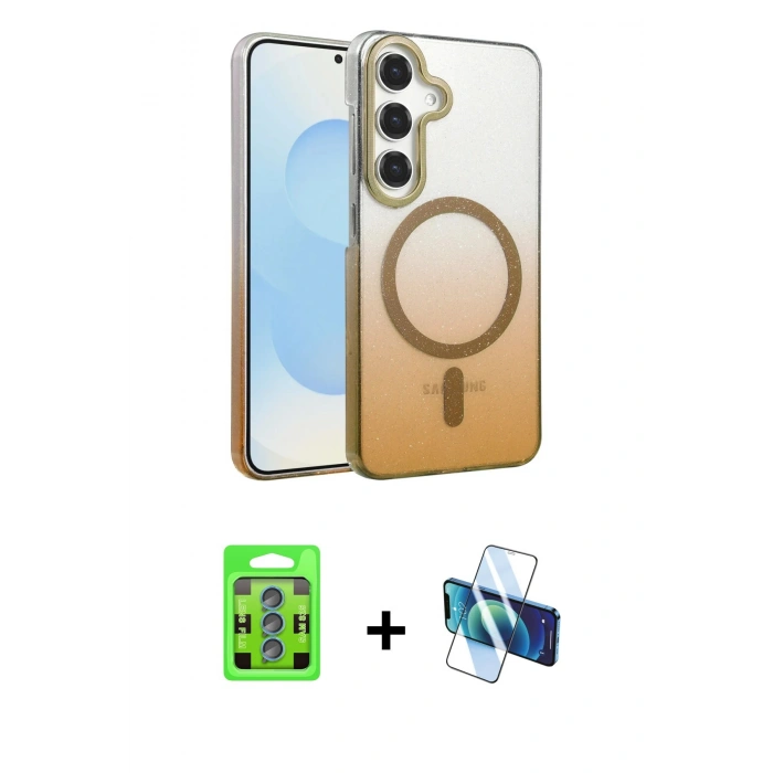 MARSİLYAN™- Galaxy S25 Kılıf Ahenk Doku Özel Seri - Siyah 3D Antistatik Seramik Nano Ekran Koruyucu + Raze Metal Kamera Lens - MI