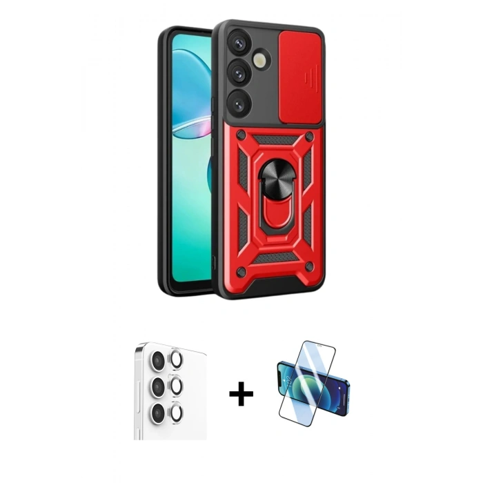 MARSİLYAN™- Galaxy S25 Kılıf Ahenk Klasik - Siyah 3D Antistatik Seramik Nano Ekran Koruyucu + Raze Metal Kamera Lens - GS