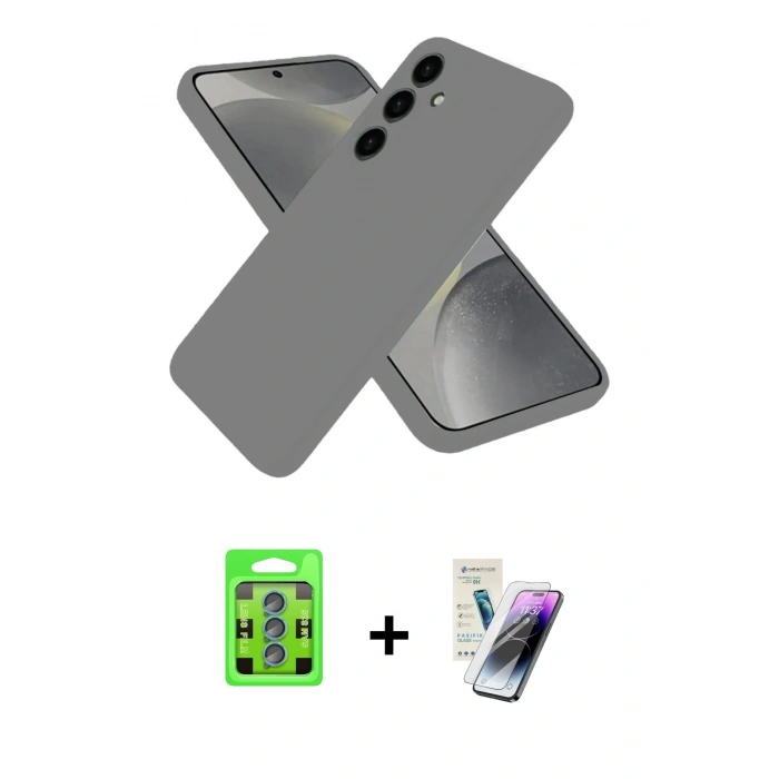 MARSİLYAN™- Galaxy S25 Kılıf Ahenk Serisi - Şeffaf Pasifik Cam Ekran Koruyucu + Raze Metal Kamera Lens - MI