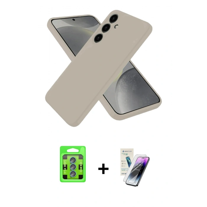 MARSİLYAN™- Galaxy S25 Kılıf Ahenk Serisi - Şeffaf Pasifik Cam Ekran Koruyucu + Raze Metal Kamera Lens - MI