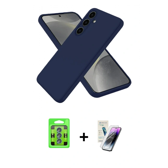 MARSİLYAN™- Galaxy S25 Kılıf Ahenk Serisi - Şeffaf Pasifik Cam Ekran Koruyucu + Raze Metal Kamera Lens - MI