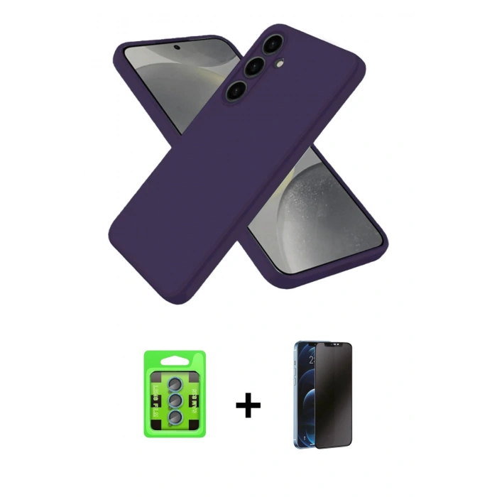 MARSİLYAN™- Galaxy S25 Kılıf Ahenk Serisi - Siyah 3D Antistatik Hayalet Cam Ekran Koruyucu + Raze Metal Kamera Lens - MI